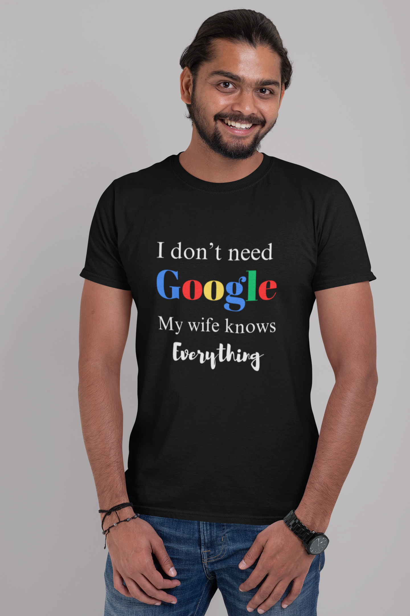 I Don't Need Google My Wife Knows Everything Plus Size Black T-Shirt Owlyea