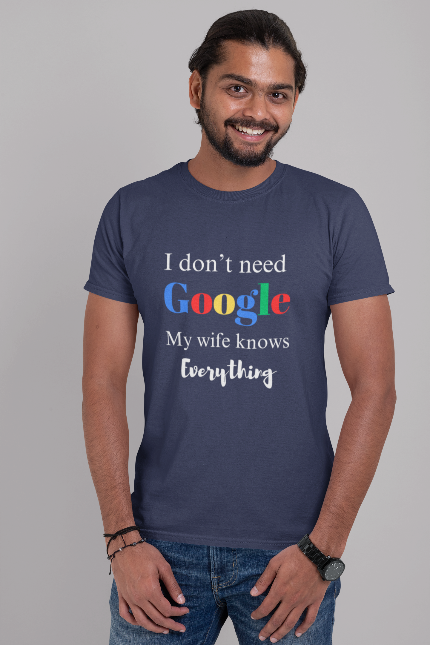 I Don't Need Google My Wife Knows Everything Plus Size Navy Blue T-Shirt Owlyea