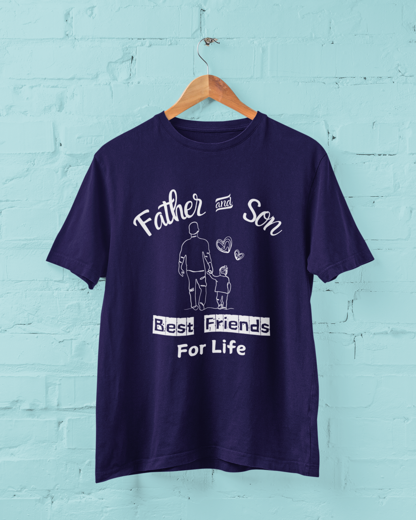 Father & Son Best Friends For Life Plus Size Navi Blue T-Shirt Owlyea